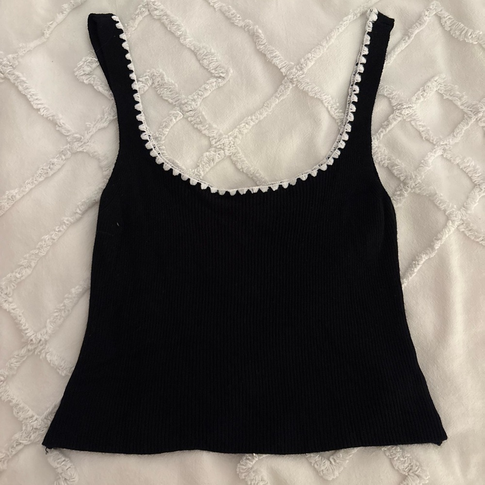 Twik Black Tank Top with White Accents